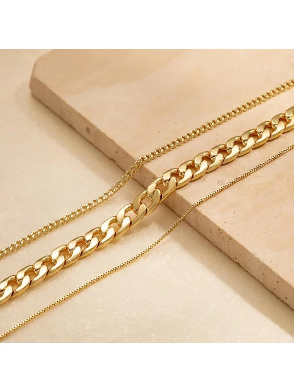 Women's Chunky Cuban Gold Non Tarnish Chunky 14k Gold Plated Layered Necklaces - Picture 7 of 7